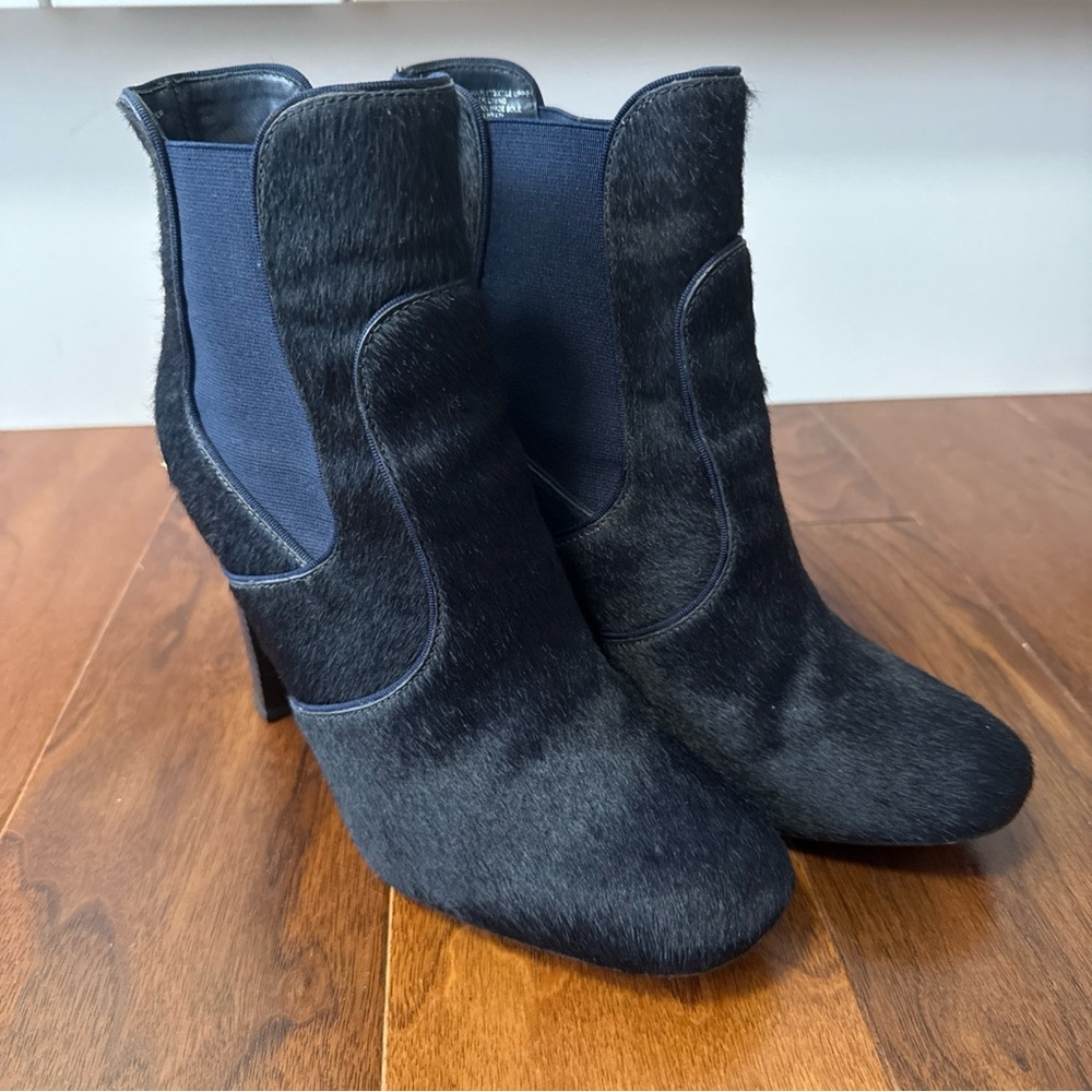 Tory Burch Theodora Gold Dragonfly Blue Calf Hair Ankle Boots